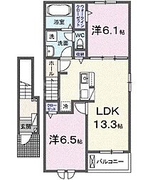 エスタブレＡ 2階2LDKの間取り