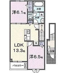 エスタブレB 2階2LDKの間取り
