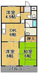 ヒルズ流山 3階3DKの間取り