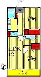 グラシュー 1階2LDKの間取り