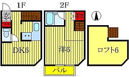 ジュネパレス柏第58 2階1DKの間取り