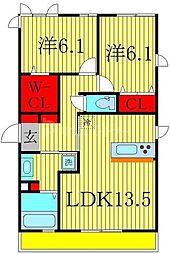 エスポワールB 2LDKの間取図画像