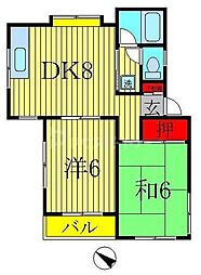 ソファレマリーナB棟 2DKの間取図画像