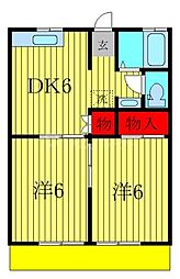 パールハイツ染谷53 2DKの間取図画像