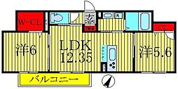 ヴェルデおおたかの森1号館 2LDKの間取図画像