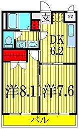 アンプルールフェール柏 2DKの間取図画像