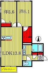 クレシア 2LDKの間取図画像