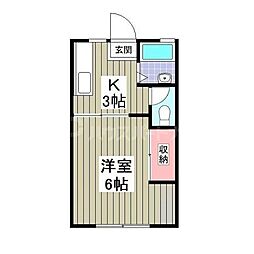 エコーハイツB 1Kの間取図画像