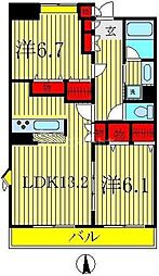 ウインベル我孫子 2LDKの間取図画像