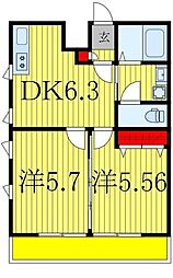 ダイアモンドクレスト南柏 2DKの間取図画像
