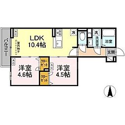セレスティア南花畑III 2階2LDKの間取り