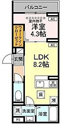セレスティア亀有 1階1LDKの間取り