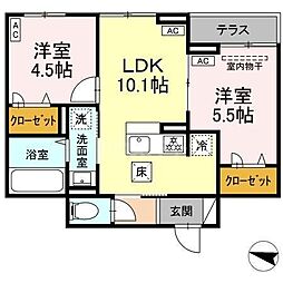 セレスティア西綾瀬 1階2LDKの間取り