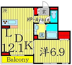 アヴァンス西亀有 3階1LDKの間取り