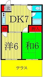 ビラサンホワイト 1階2DKの間取り