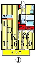 レグルス六町 2階1LDKの間取り