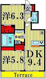 ｐａｒｋ　ｗｉｓｔｅｒｉａ 1階2DKの間取り