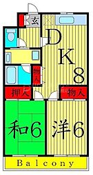 ドルフ綾瀬 1階2DKの間取り