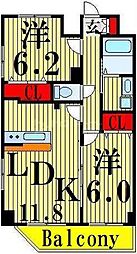 クリスタルコート 4階2LDKの間取り