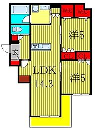 リアン八潮 2階2LDKの間取り