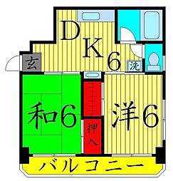 コートアオイ 5階2DKの間取り