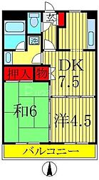 プラザホワイトＡ 5階2DKの間取り