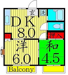 パークタウンアメニティー 1階2DKの間取り