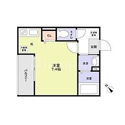 ウエストガーデン南花畑 1階ワンルームの間取り