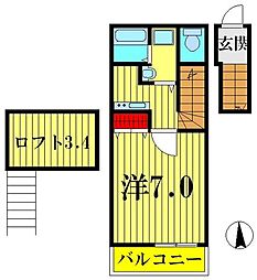 ヒメジオン五反野 2階1Kの間取り