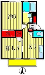 ツインハイムII 2階2Kの間取り