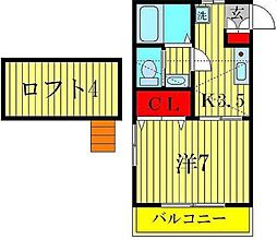 メゾン・ド・アミー 2階1Kの間取り