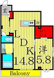 つくばエクスプレス 六町駅 徒歩4分の賃貸マンション 2階1LDKの間取り