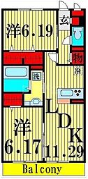 マウンテンハート 2階2LDKの間取り