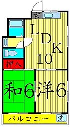 大津屋第2スカイハイツ 2階2LDKの間取り