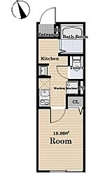グランカーサ五反野 1Kの間取図画像