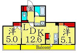 メゾンクレール谷在家 2LDKの間取図画像