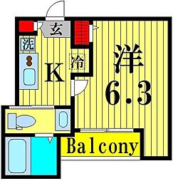 ヴァン・フローラ 1Kの間取図画像