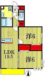 セサミ花畑 2LDKの間取図画像
