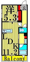 ガーデンテラスB 1LDKの間取図画像