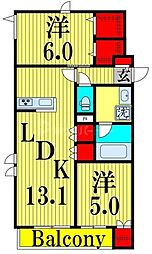 Bonheur de Chien Kitaayase 2LDKの間取図画像