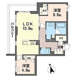 クレスティーク 2LDKの間取図画像
