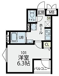 プラフィド 1Kの間取図画像