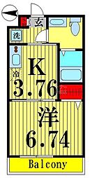 アーバンパーク六町 1Kの間取図画像