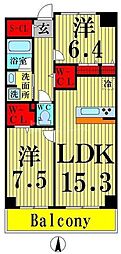 ロイヤルパークスシーサー 2LDKの間取図画像