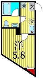 サンティエ六町 1Kの間取図画像