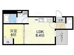 Gracias Court津久野（グラシアスコート津久野） 2階1LDKの間取り