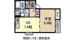 メゾンソレイユ 1DKの間取図画像