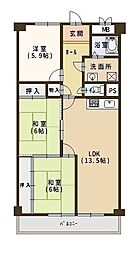 南海狭山コーポ1棟 3LDKの間取図画像