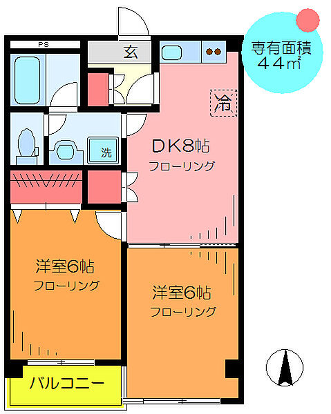 ヴィレヂハピネス３Ａ 305｜東京都足立区東綾瀬２丁目(賃貸マンション2DK・3階・44.00㎡)の写真 その2