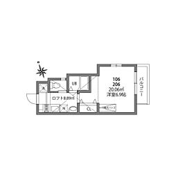 ルーブル国分寺 2階1Kの間取り